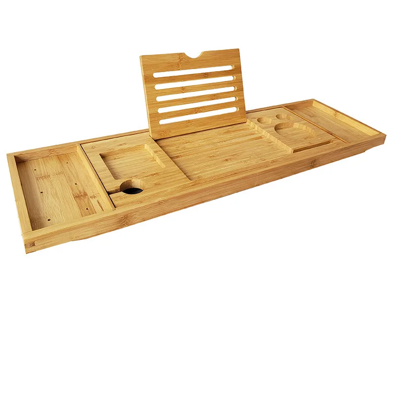 Bath Caddy Tray - ถาดวางอุปกรณ์ในอ่างอาบน้ำแบบขยายได้ ทำจากไม้ไผ่ สำหรับวางหนังสือ ไวน์ แท็บเล็ต พร้อมฐานกันลื่น