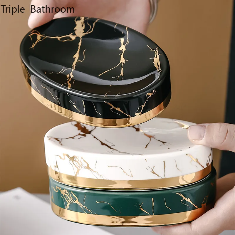 Home Center Bathroom Accessories - ลายหินอ่อนเซรามิคจานสบู่ห้องน้ําร้านอาหารโรงแรมสบู่เก็บรายการตกแต่งห้องน้ําในครัวเรือนสบู่กล่อง