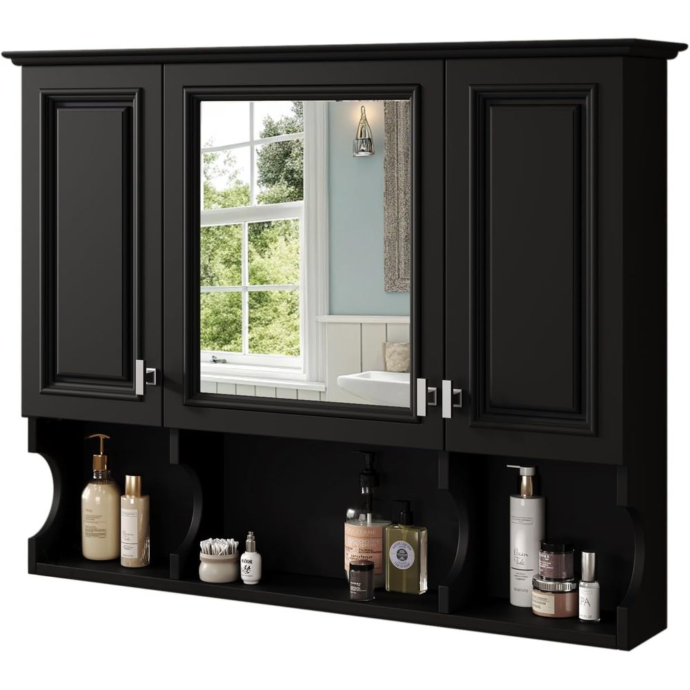Home Bathroom Mirror - ตู้ติดผนังห้องน้ำพร้อมกระจก, ตู้ยาติดผนังพร้อมชั้นวางปรับระดับได้และพื้นที่เปิดโล่ง, ประตูกระจกขนาด 35