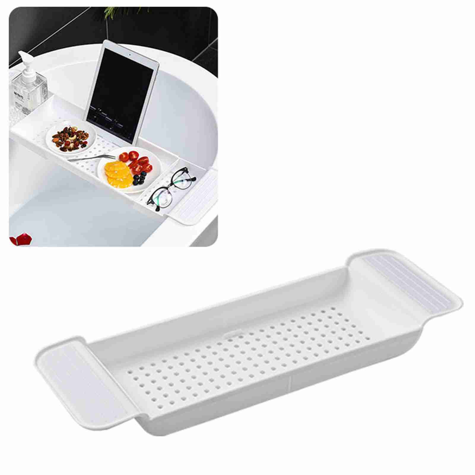Bath Caddy Tray - ถาดวางอ่างอาบน้ำแบบขยายได้ 1 ชิ้น วางอย่างมั่นคง วัสดุพลาสติก ดีไซน์ระบายน้ำ