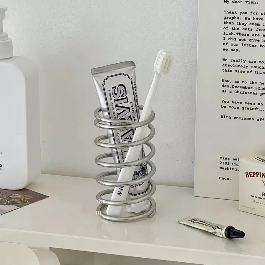 Home Center Bathroom Accessories - ที่วางแปรงสีฟันสแตนเลสโลหะอุปกรณ์ห้องน้ำเครื่องมือสำหรับยาสีฟันแปรงแต่งหน้าชั้นเก็บของตกแต่งบ้าน