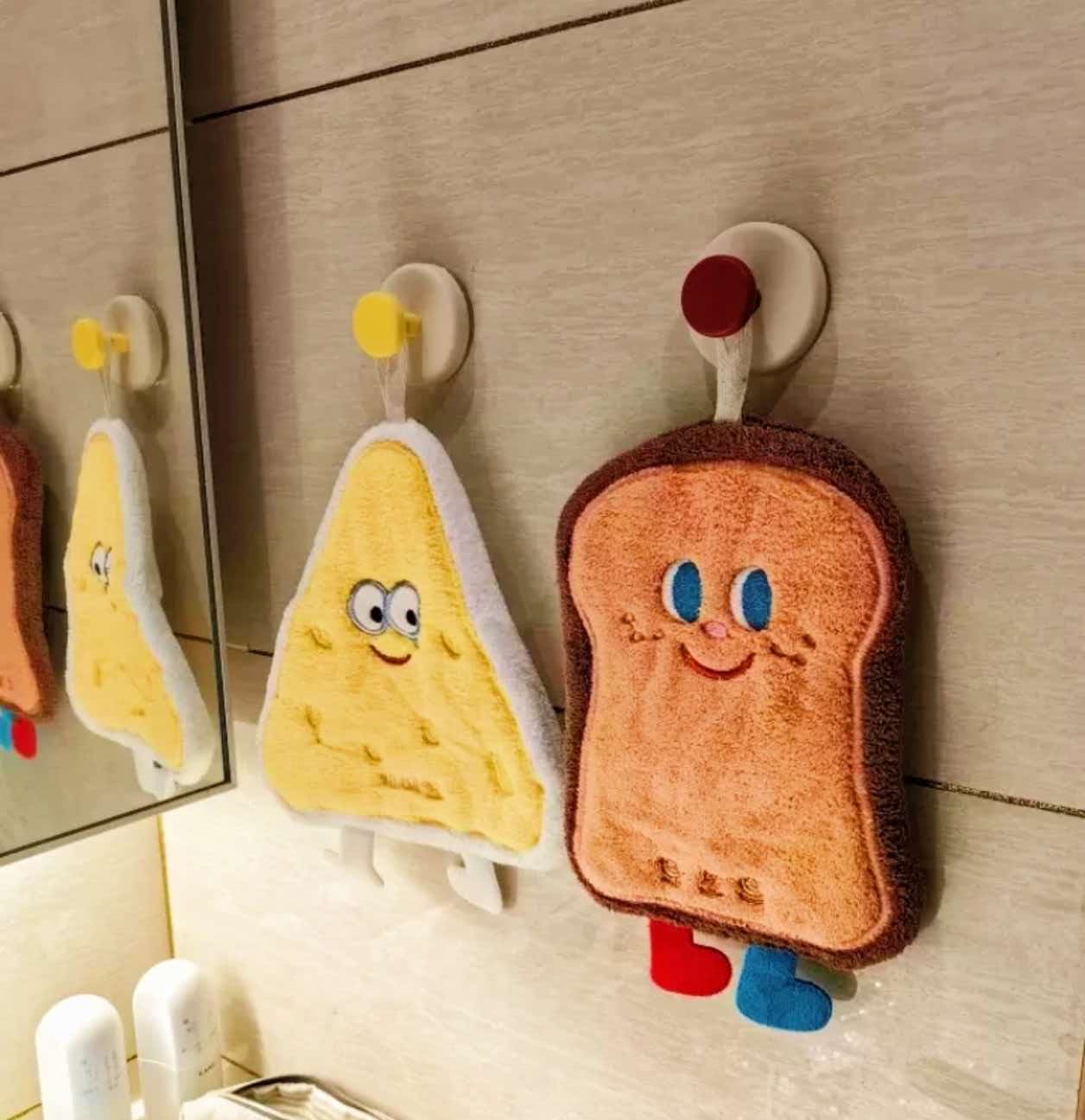 Home Center Bathroom Accessories - ผ้าเช็ดมือแขวนตกแต่งลายการ์ตูนน่ารักสไตล์เกาหลี ผ้าขนหนูหนานุ่มแห้งเร็ว ซึมซับน้ำได้ดี สำหรับห้องน้ำและห้องครัว
