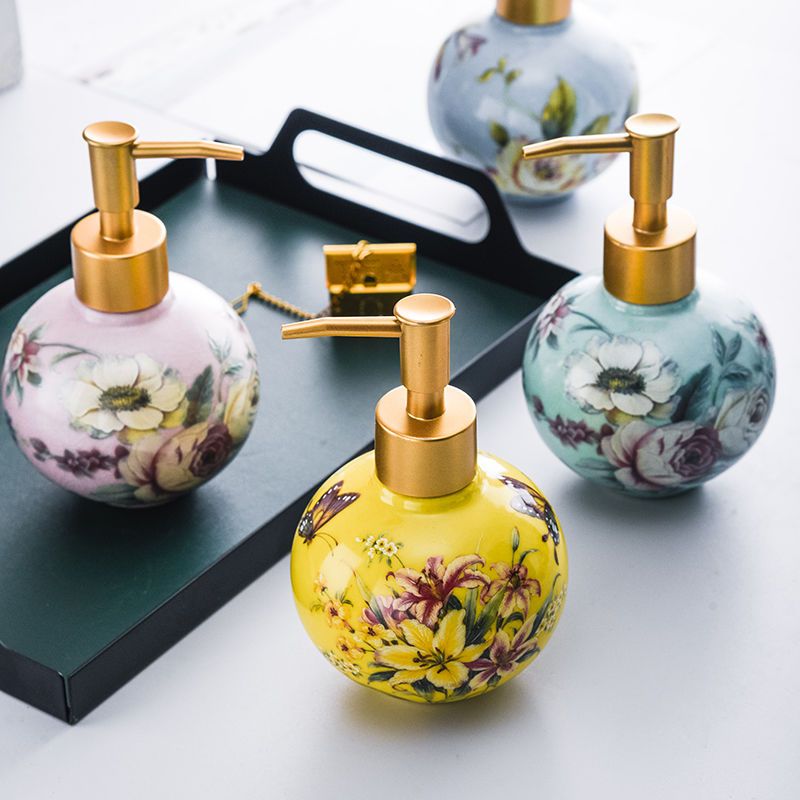 Home Center Bathroom Accessories - 300ml เซรามิค Sub-ขวดสีดอกไม้และนกตกแต่งคอนเทนเนอร์อุปกรณ์ห้องน้ําบ้านแชมพูแต่งหน้า Remover คอนเทนเนอร์