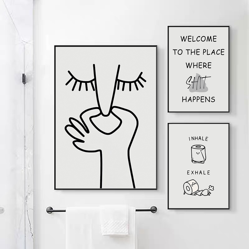 Home Bathroom Pictures - โปสเตอร์ห้องน้ำลายกราฟิกอารมณ์ขัน กลิ่นเหม็น ตลก ภาพพิมพ์ขาวดำ ภาพวาดบนผ้าใบ ศิลปะตกแต่งผนัง