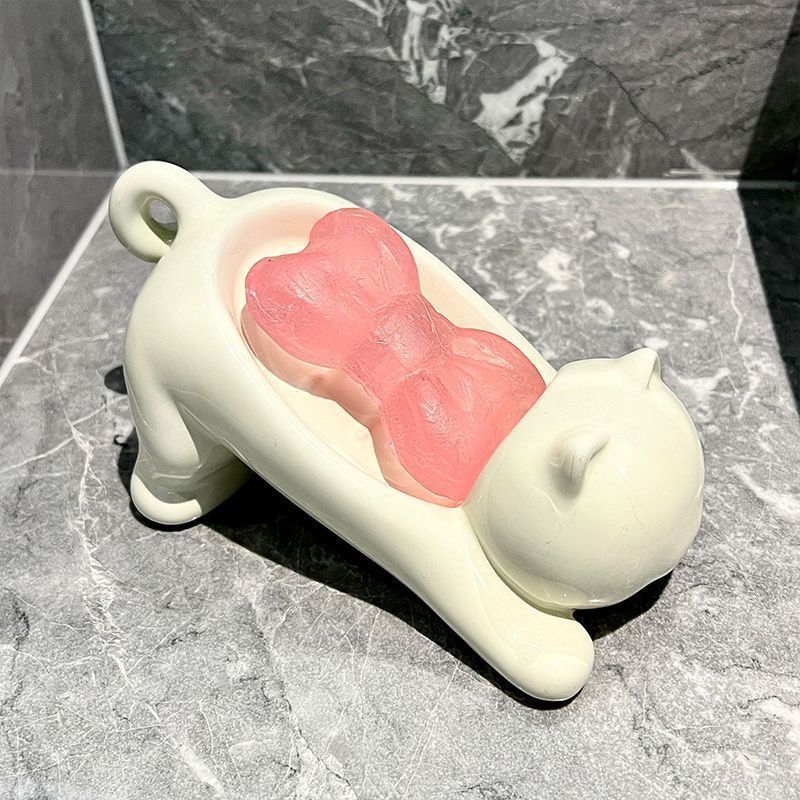 Home Center Bathroom Accessories - ที่วางสบู่รูปแมวน่ารัก ภาชนะใส่สบู่พลาสติกเรียบ ถาดใส่สบู่ในห้องน้ำ อุปกรณ์ห้องน้ำ ของตกแต่งบ้าน