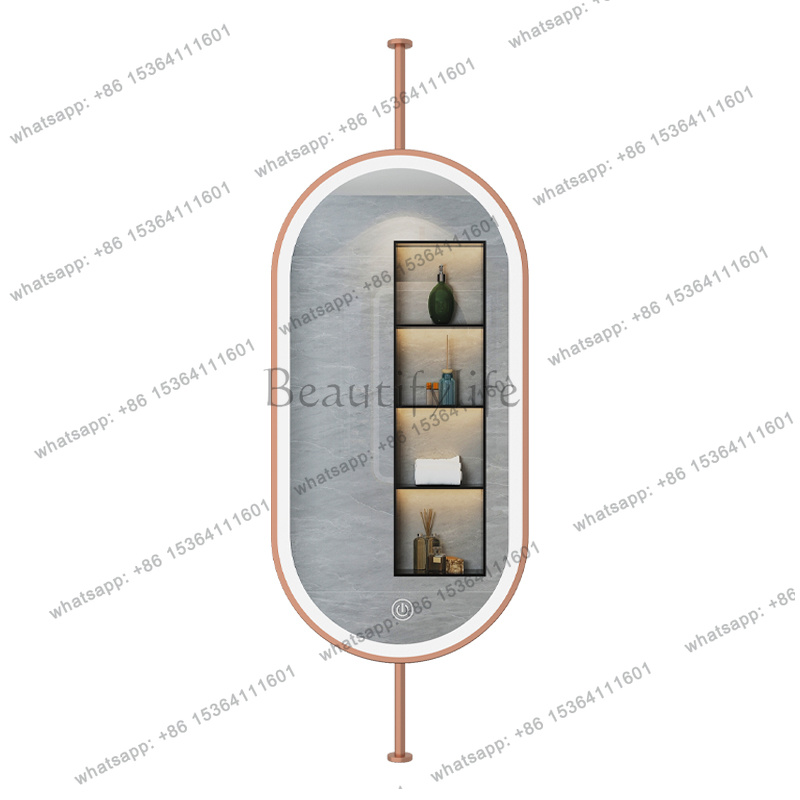 Home Bathroom Mirror - กระจกแขวนเพดานทรงวงรี ขนาด 60x90 ซม. ตกแต่งบ้านสไตล์โมเดิร์นเรียบง่าย กระจกแต่งหน้าห้องน้ำพร้อมไฟ