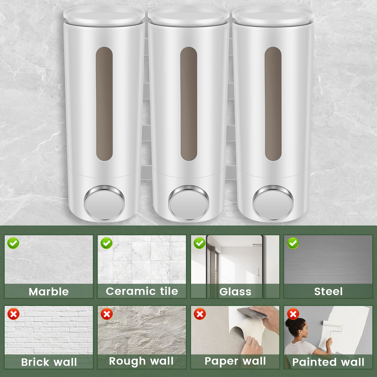 1.5L 3 หัวเครื่องจ่ายสบู่เหลวต - Home Bathroom Wall Soap Dispenser บทวิจารณ์และราคา