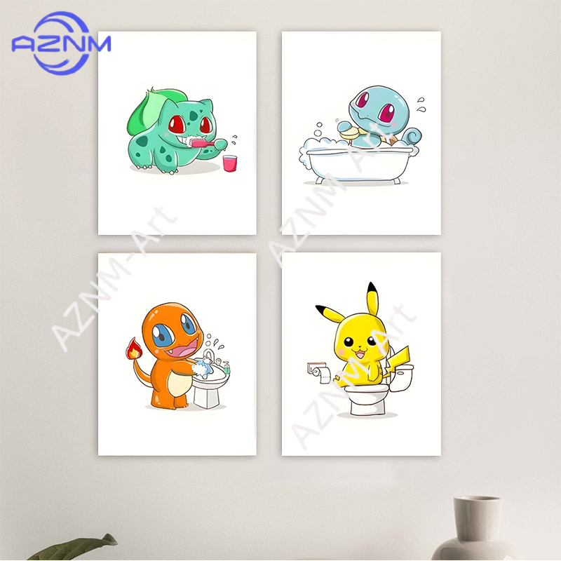 โปเกมอนการ์ตูนตลกภาพวาดบนผ้าใบ - Home Bathroom Pictures บทวิจารณ์และราคา